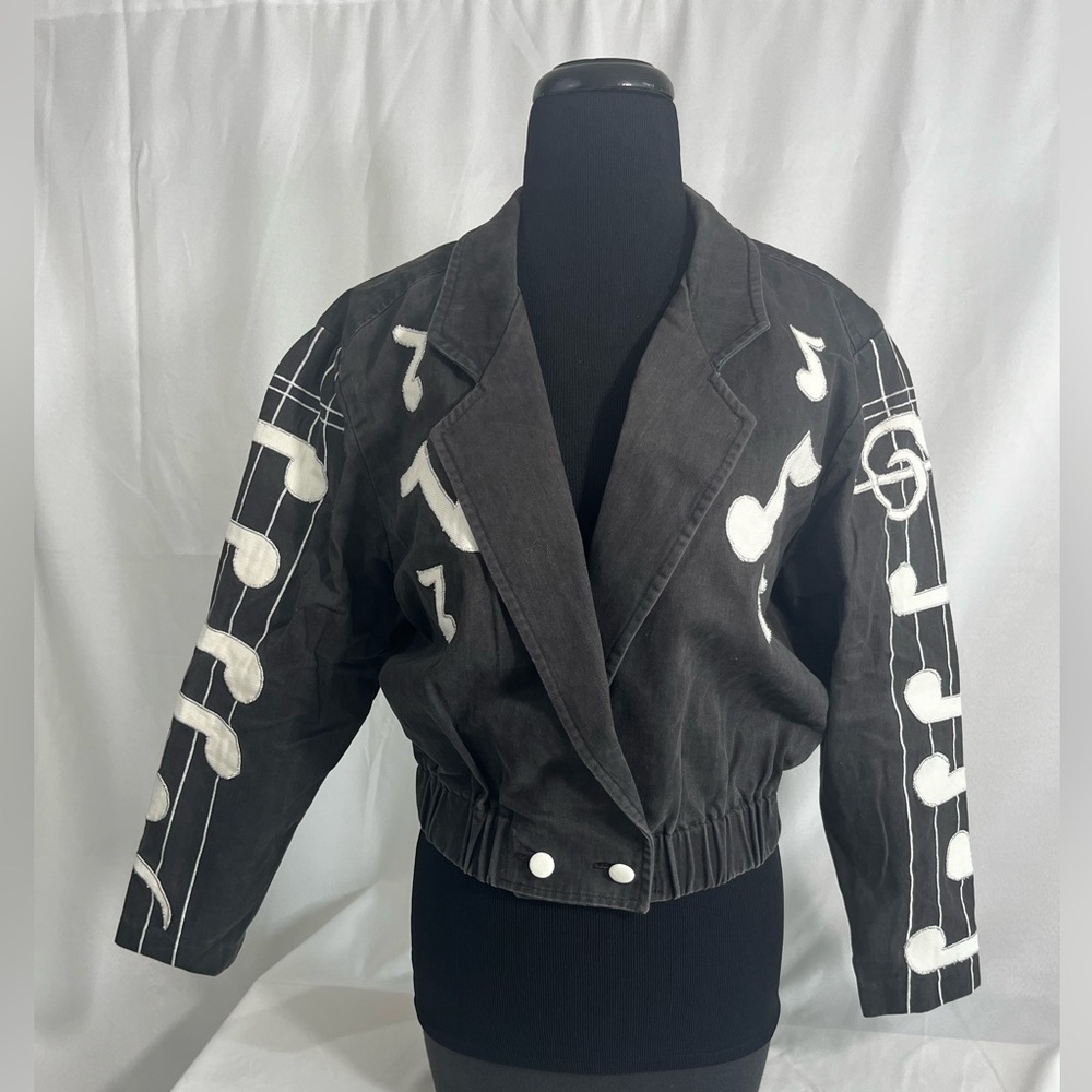 Custom Vintage 80s Music Note Cropped Jacket Women’s Small - Black/White
